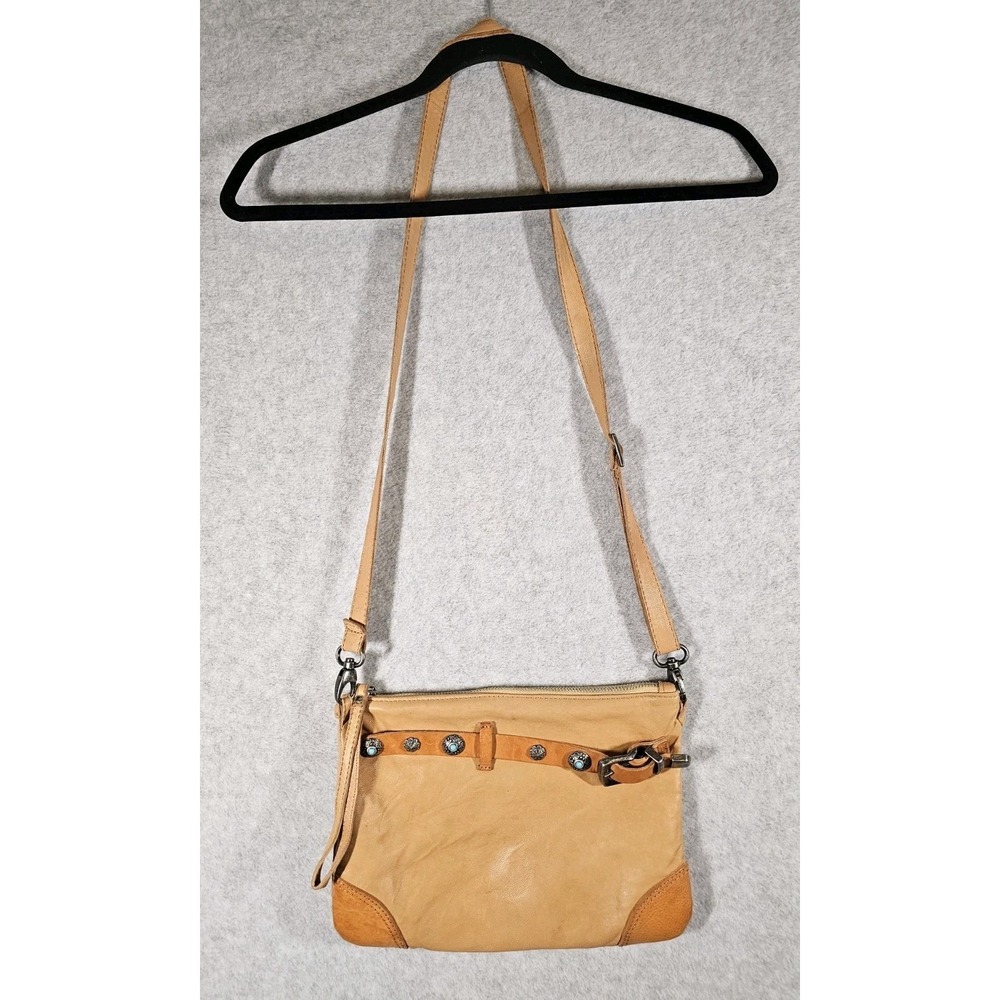 GIORGIA MILANI Soft Leather Buckle Turquoise Accents Tan Crossbody Purse Western